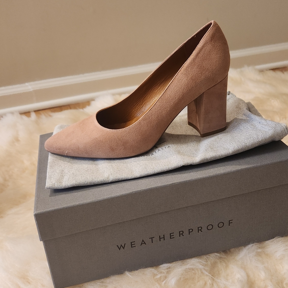 Aquatalia Peony Dusty Rose Suede Block Heel Pumps